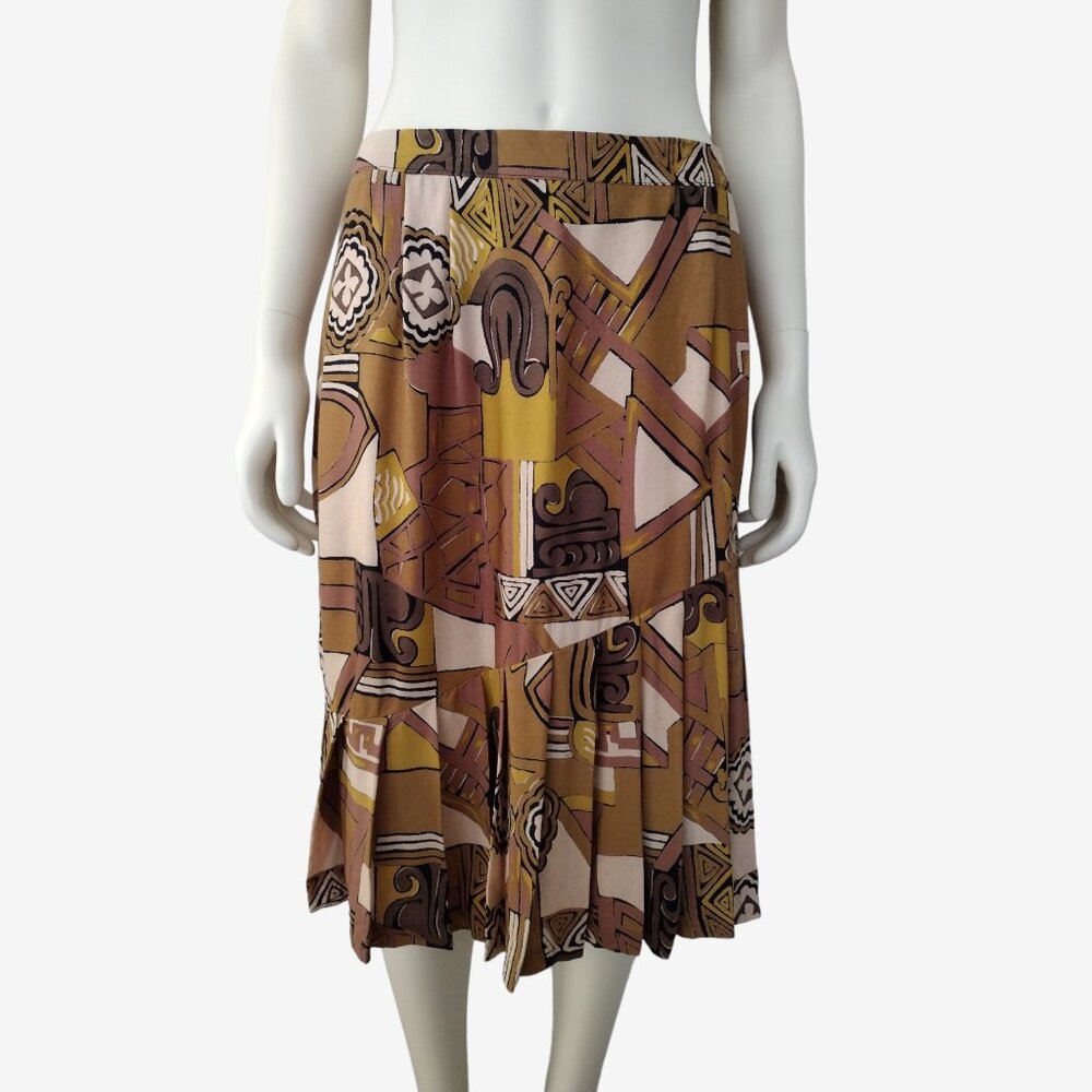 Vintage 1980s Funky Multicolored Abstract Asymmetric Plead Skirt Size 14